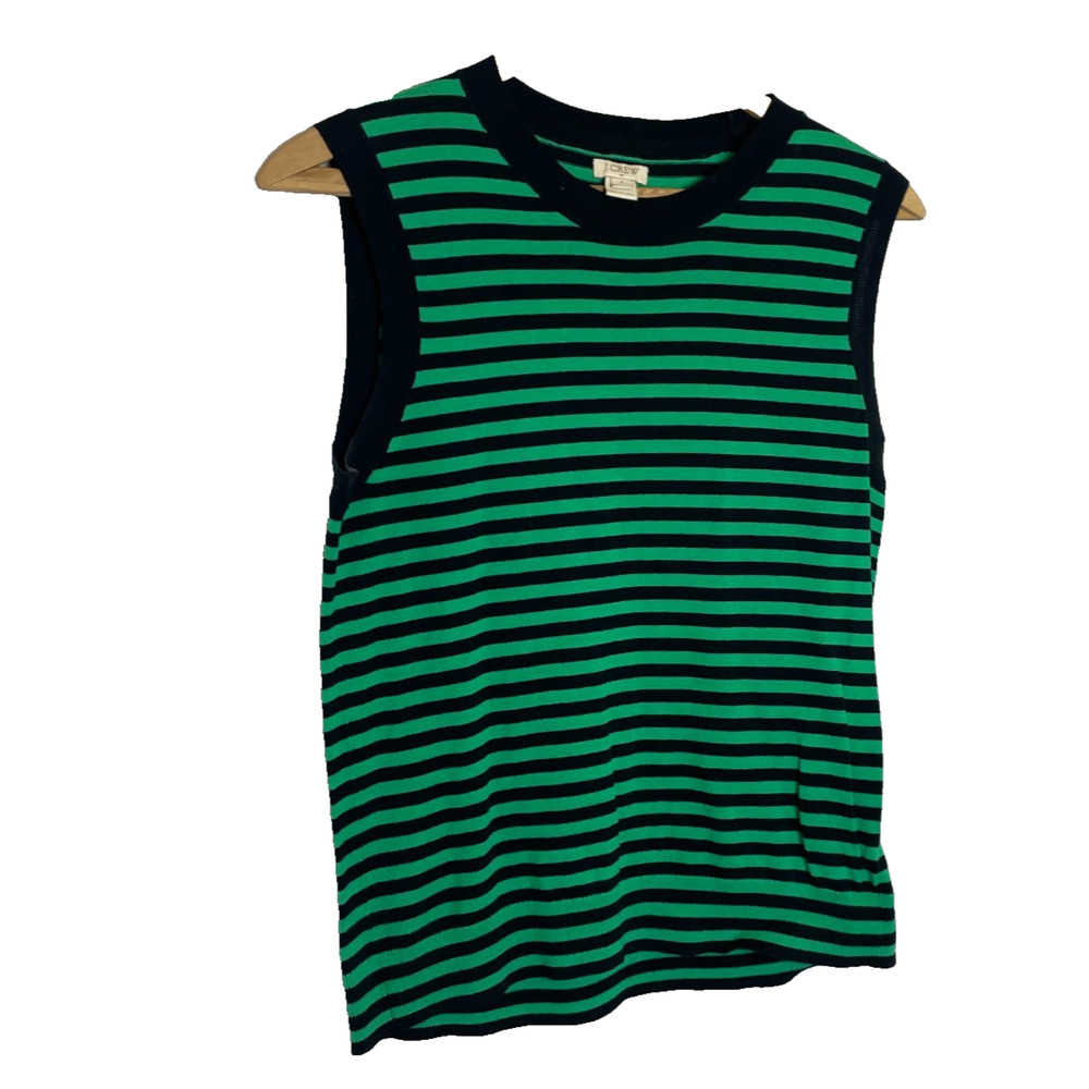 Women's Small J.Crew Green Stripe Cotton Blend Cardigan Sweater Set Preppy - Picture 6 of 8